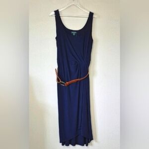 Lauren Ralph Lauren Stretch Jersey Sleeveless Navy Blue Midi Dress, Size 14